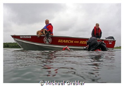 Search and Rescue dog training with diver at Long Sault. ... by Michael Grebler 